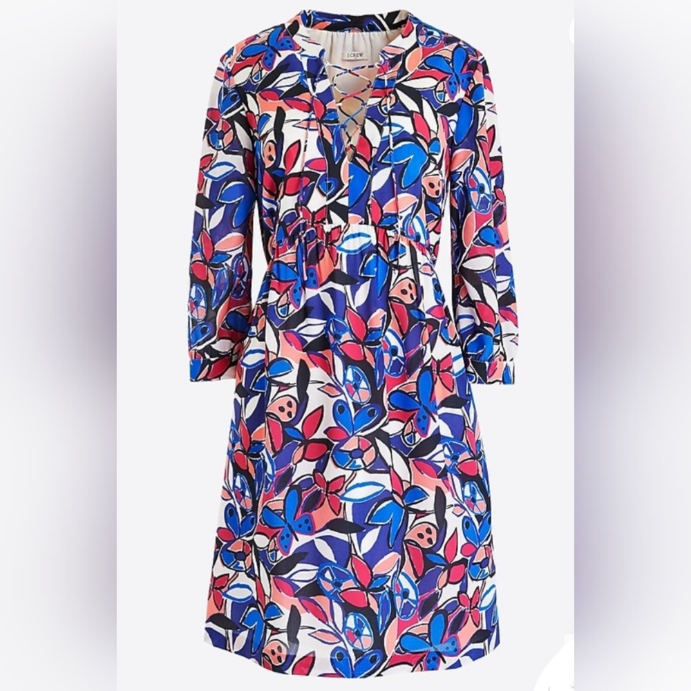 J. Crew Abstract Butterfly Floral Print Midi Dress Women's Size Small